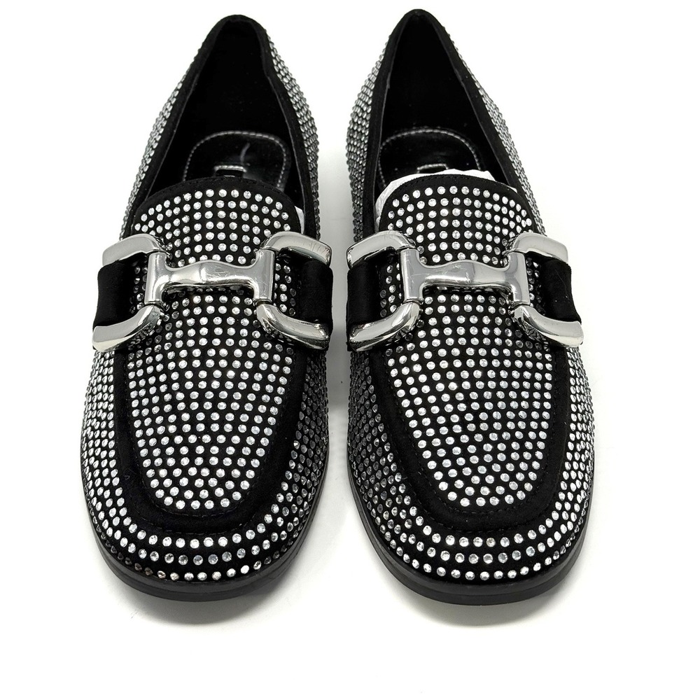 Nine West Women's 7M Black Rhinestone Lilma Horsebit Loafers SlipOn Dress Flat - Picture 7 of 13